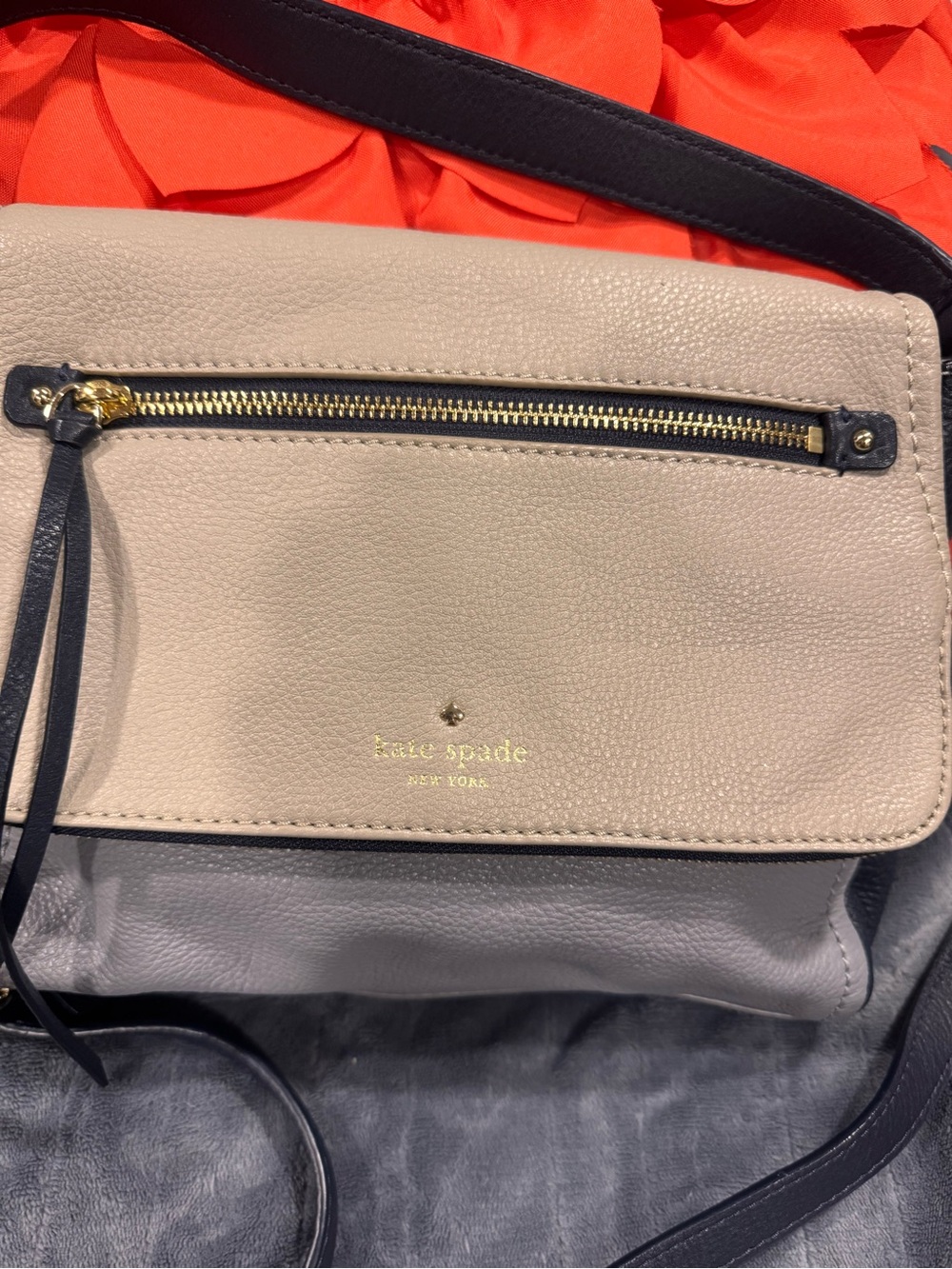 Kate Spade Three-Tone Leather Shoulder Bag in Beige, Black and light blue